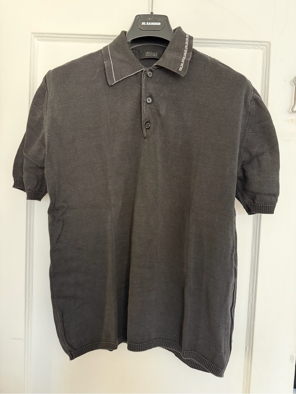 Versace Men's Black Polo with Contrast Collar Trim
